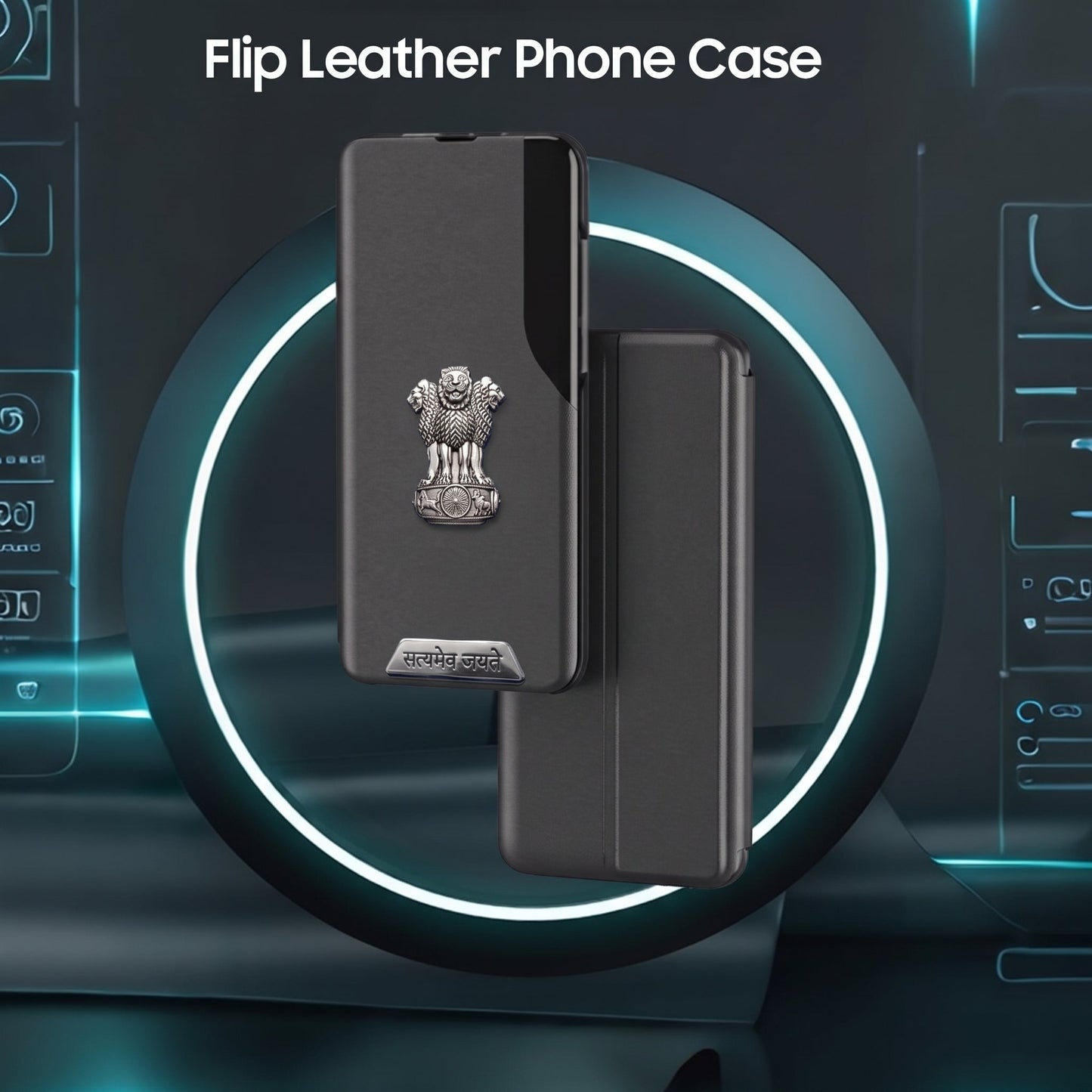 Motorola Edge 50 Pro 5G Metal Satyamev Jayate 2-in-1 Emblem Half-Window Leather Flip Case