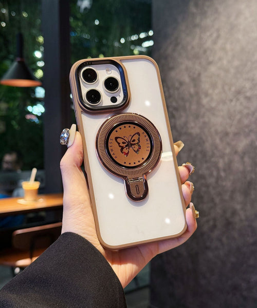 iPhone 16 Pro / 16 Pro Max Luxury Butterfly Ring Stand Shockproof Magnetic Case
