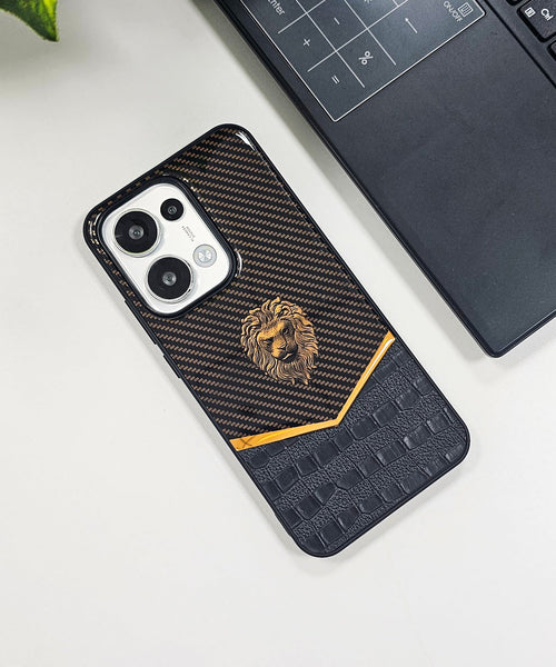 Oppo Reno13 5G Luxury Lion Pattern Leather And Liquid Silicone Case