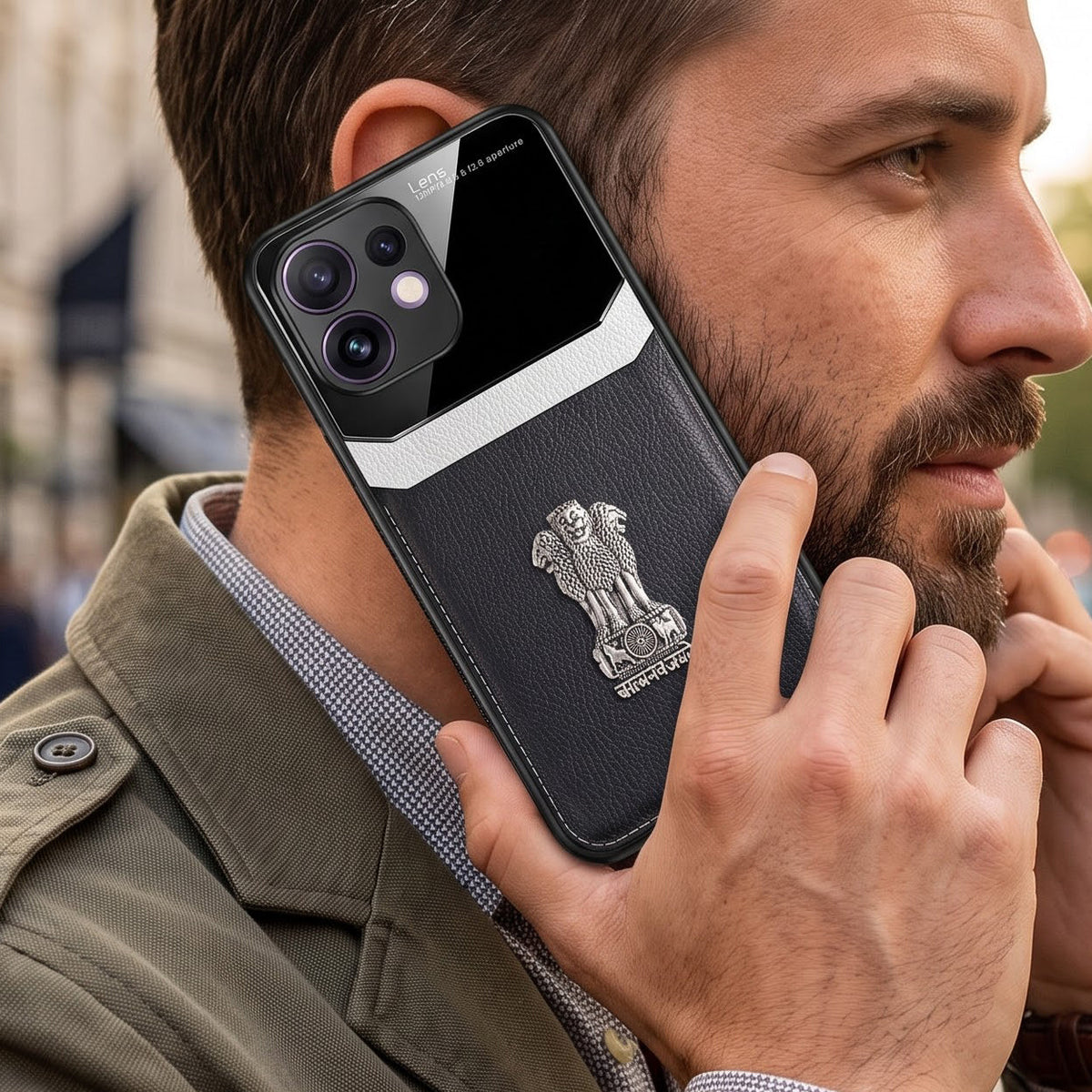 Oppo Reno 16 5G Satyamev Jayate 3D Metal Leather Back Case