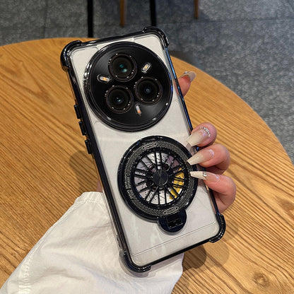 Realme 14 Pro+ 5G case featuring a smooth rotating ring and shock-absorbing airbag corners for extra drop protection.