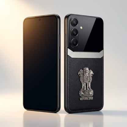 Galaxy A15 5G Satyamev Jayate 3D Metal Leather Back Case