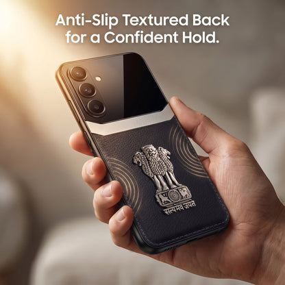 Galaxy A15 5G Satyamev Jayate 3D Metal Leather Back Case