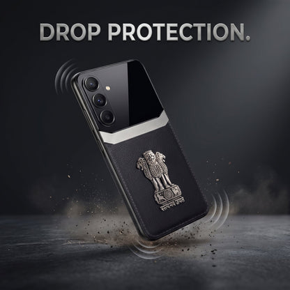 Galaxy A15 5G Satyamev Jayate 3D Metal Leather Back Case