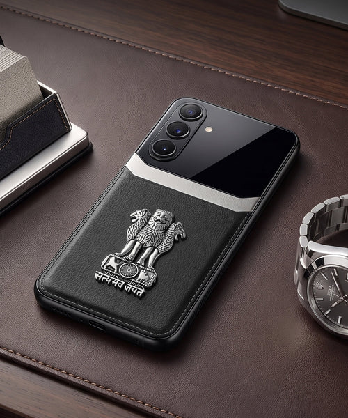 Samsung Galaxy M56 5G Satyamev Jayate 3D Metal Leather Back Case