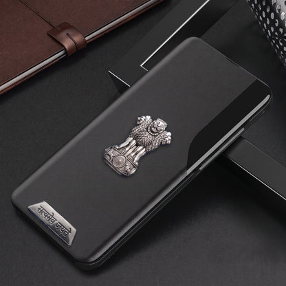 Vivo T2 Pro 5G Metal Satyamev Jayate 2-in-1 Emblem Half-Window Leather Flip Case