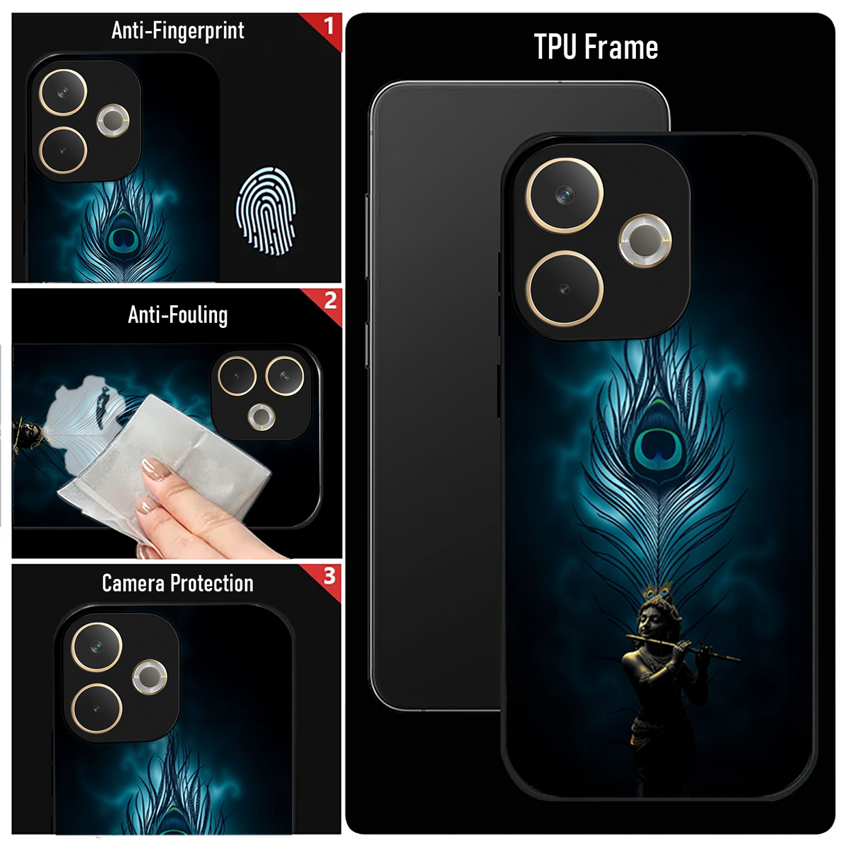 Oppo A5 Pro 5G Premium Acrylic Shockproof Glass Back Case (Divine Peacock)