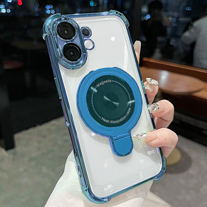 Vivo X200 FE 5G Phone case with blue ring holder held by a person in a blurred indoor setting