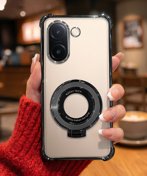 Vivo V60e 5G Original Luxury Magnifier Ring Stand Shockproof Airbags Corner Case