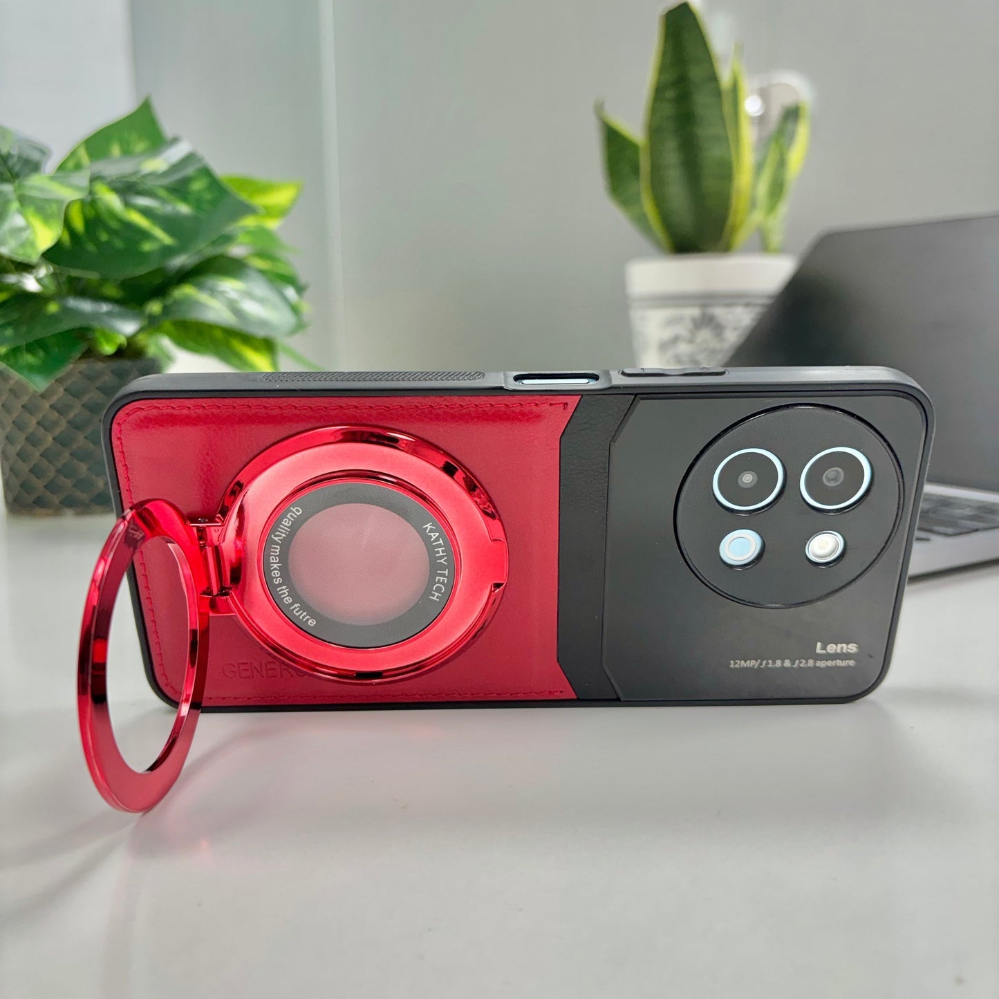 Vivo Y58 5G Original Luxury Leather Lens Magnifier Ring Stand Case