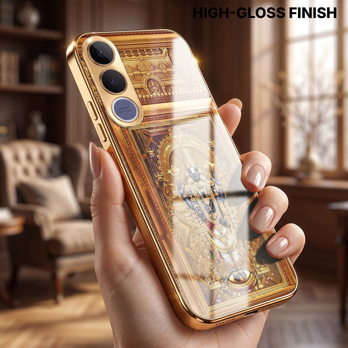 Vivo V70 FE 5G Premium Heritage Gold Electroplated Glass Phone Back Case