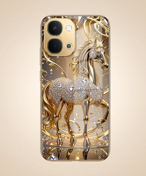 Vivo Y51 Pro 5G Luxury Horse Texture Gold Electroplated Glass Phone Back Case