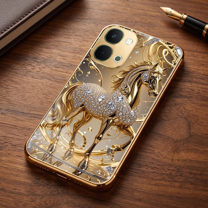 Vivo Y51 Pro 5G Luxury Horse Texture Gold Electroplated Glass Phone Back Case