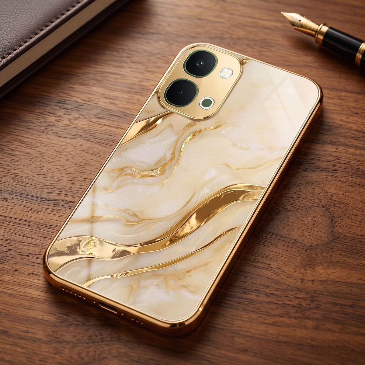 Vivo Y51 Pro 5G Marvel Texture Gold Electroplated Glass Phone Back Case