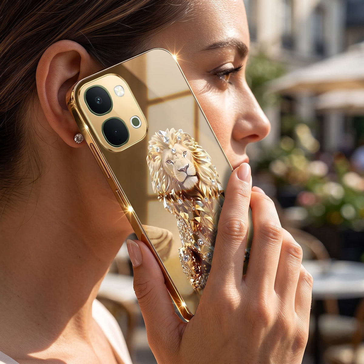 Vivo Y51 Pro 5G Luxury Lion Gold Electroplated Glass Phone Back Case