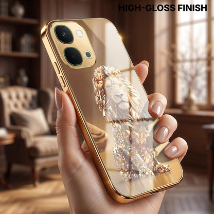 Vivo Y51 Pro 5G Luxury Lion Gold Electroplated Glass Phone Back Case