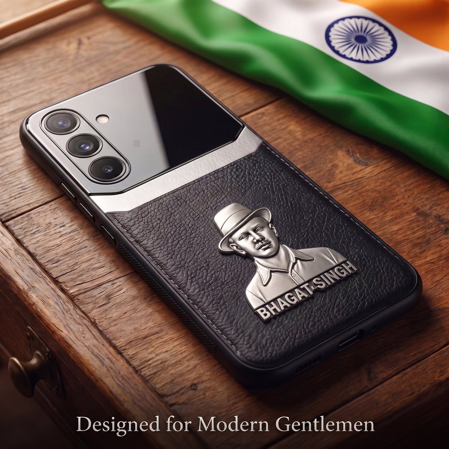 Samsung Galaxy M56 5G Shaheed Bhagat Singh 3D Metal Leather Back Case
