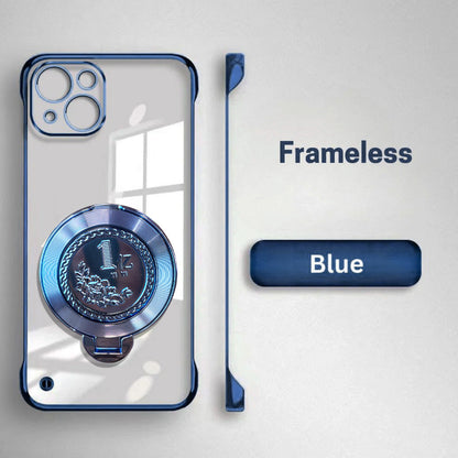 iPhone 15 Plus Blue phone case with ring holder on a light gray background
