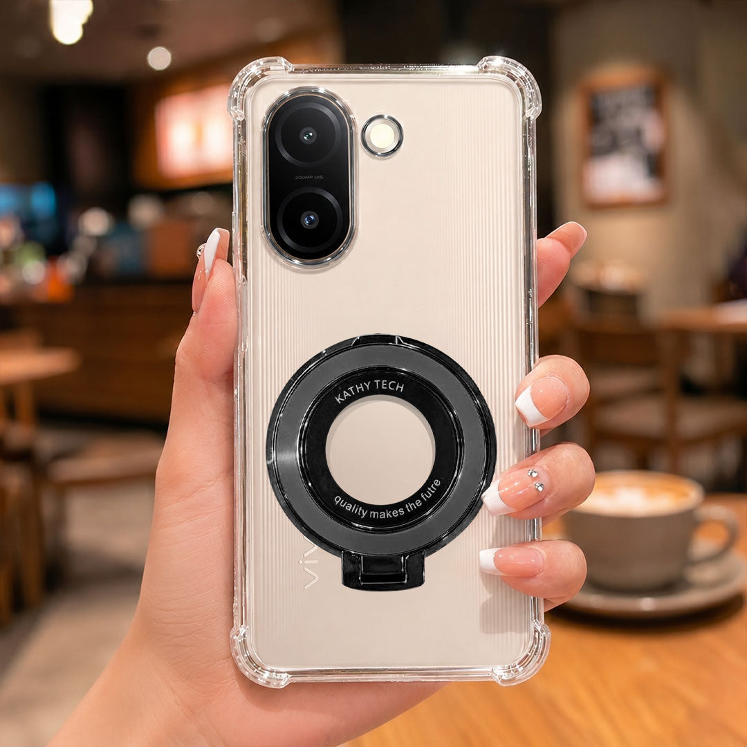 Vivo V60e 5G Original Luxury Magnifier Ring Stand Shockproof Airbags Corner Case