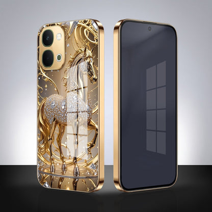 Vivo Y51 Pro 5G Luxury Horse Texture Gold Electroplated Glass Phone Back Case
