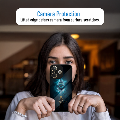 Oppo A5 Pro 5G Premium Acrylic Shockproof Glass Back Case (Divine Peacock)