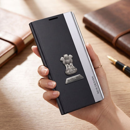 Oppo Reno 13 Pro 5G Satyamev Jayate Metal Emblems Flip Leather Case