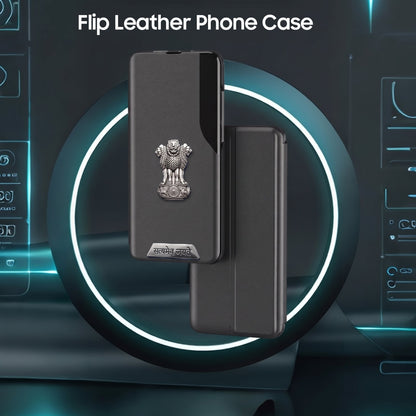 Vivo T3 5G Metal Satyamev Jayate 2-in-1 Emblem Half-Window Leather Flip Case
