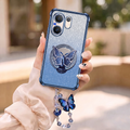 Vivo V60 5G Luxury Shimmer Airbag Butterfly Stand Case with Charm Strap