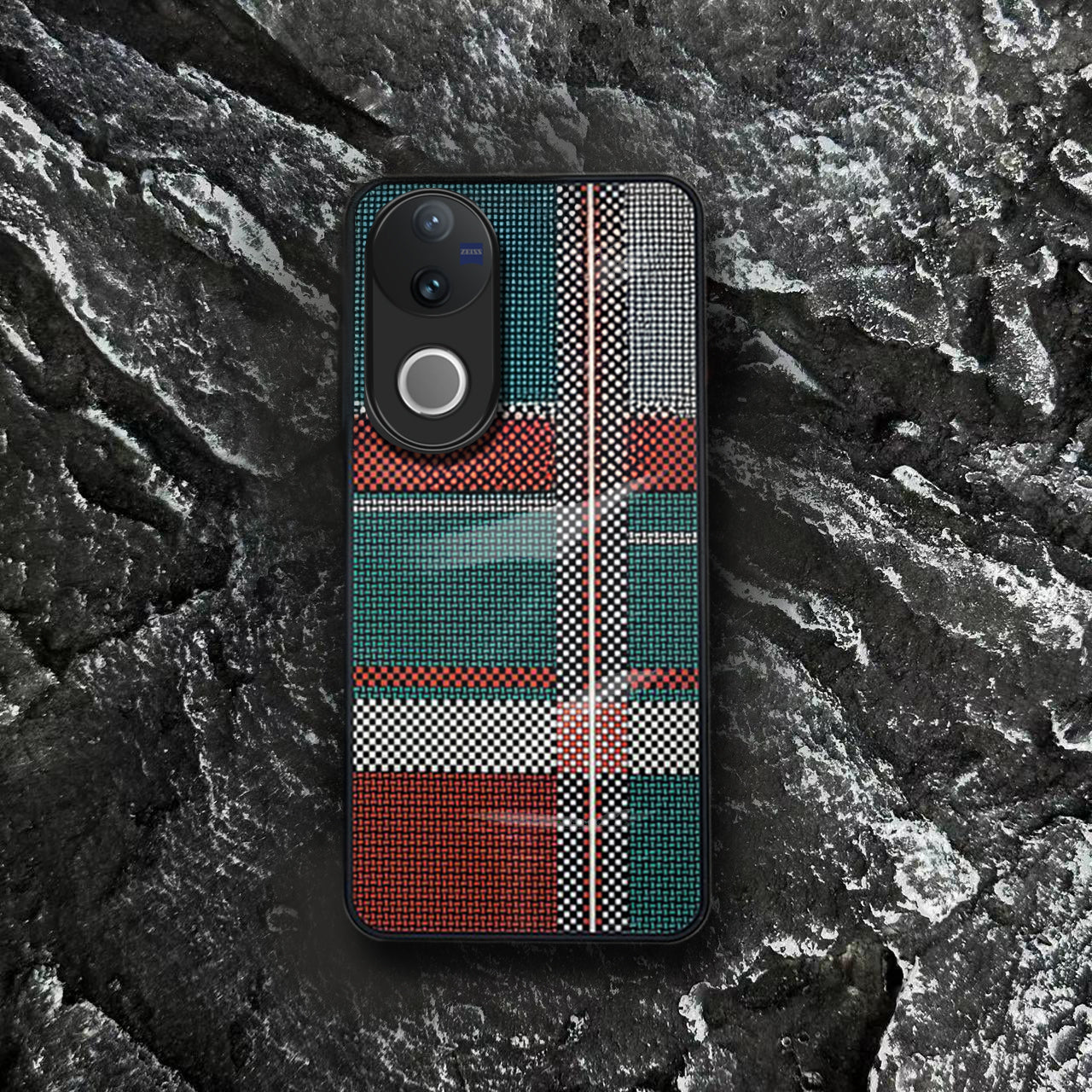 Vivo V50 Luxury Grid Pattern Glass Back Shockproof Case