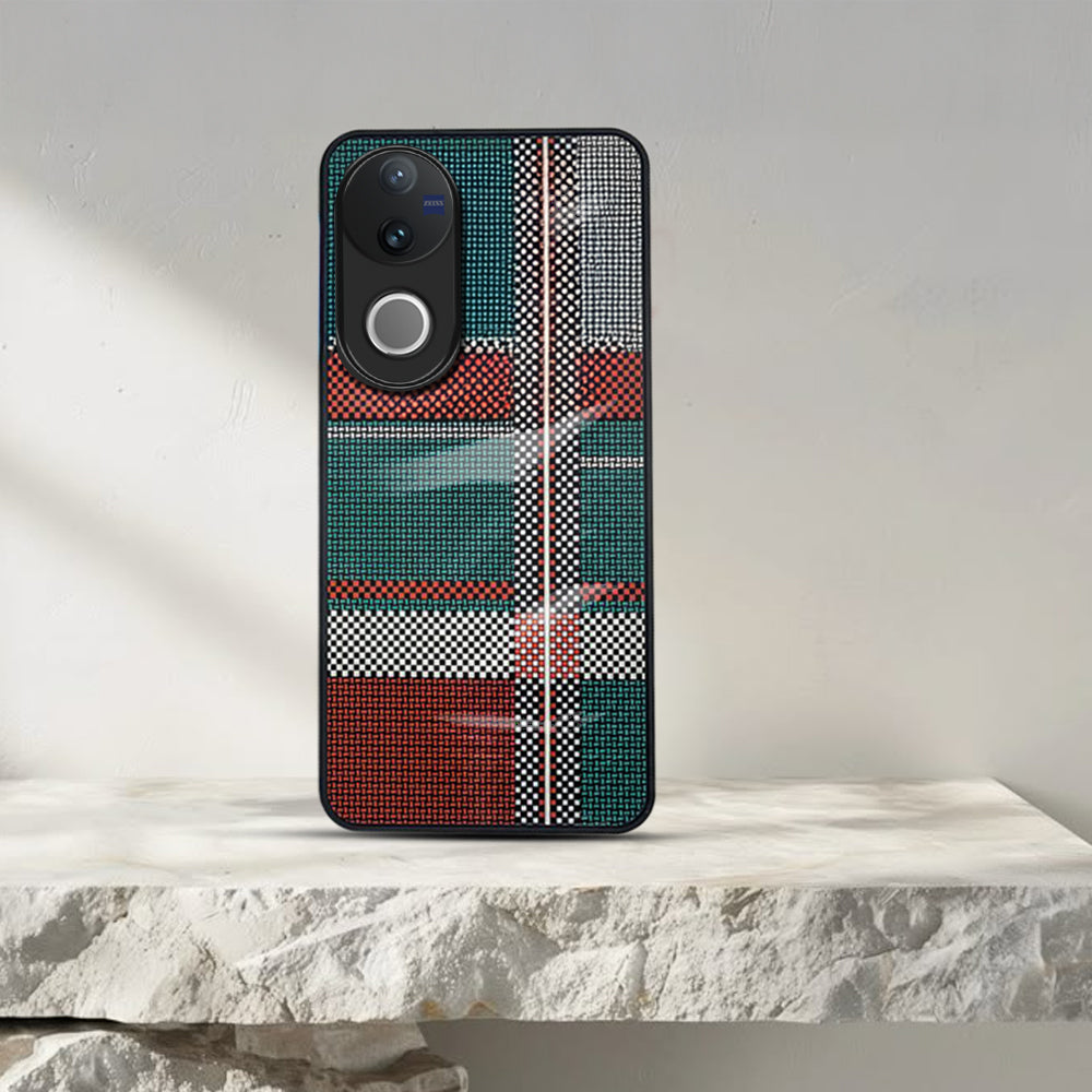 Vivo V50 Luxury Grid Pattern Glass Back Shockproof Case